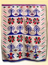 Frazada con hileras de palmeras, flores, estrellas y escaleras